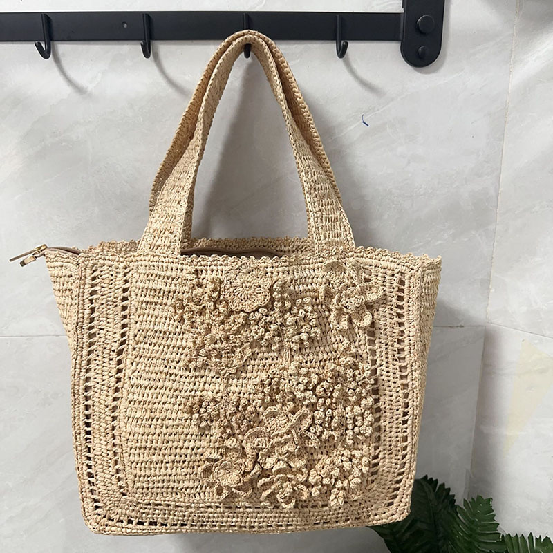 Interior Design Bali - Summer Flower Woven Tote Bag Bohemian