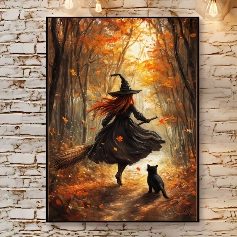 Interior Design Living Room - Retro Alloween Autumn Witch On Broomstick