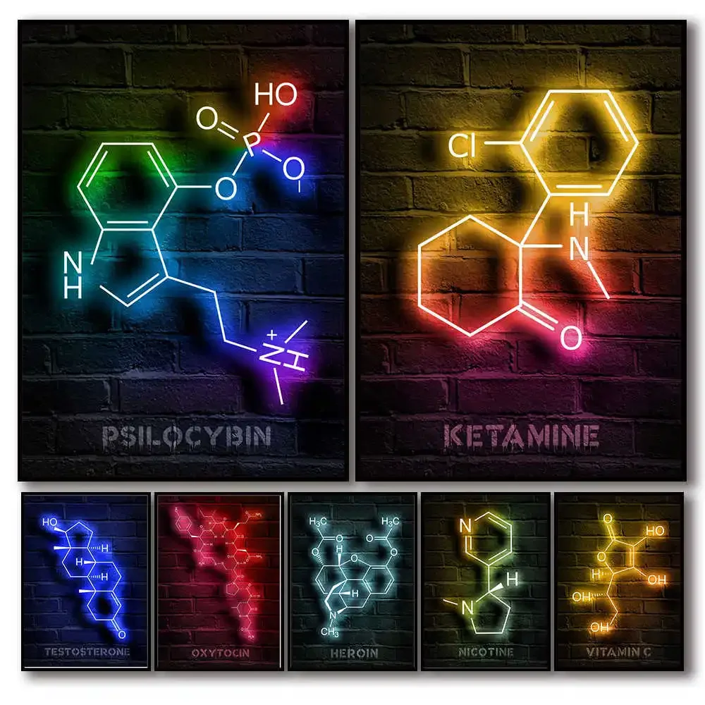 Interior Design Lab - Modern Chemistry Lab Molecules Neon Poster