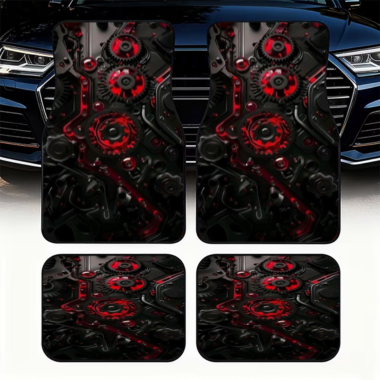 Interior Design Industrial Style - 4pcs Car Floor Mats, Futuristic Black